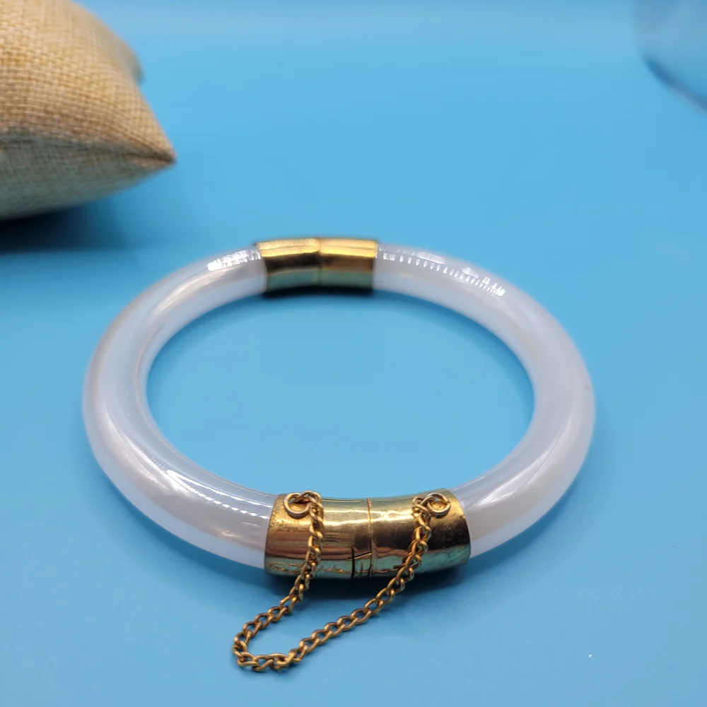 Gold Clasp White Bangle Bracelet